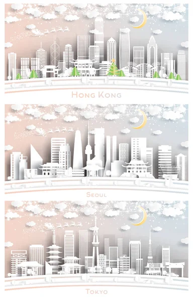 Seoul Südkorea Tokio Japan Und Hongkong China City Skylines Papierschnitt — Stockfoto