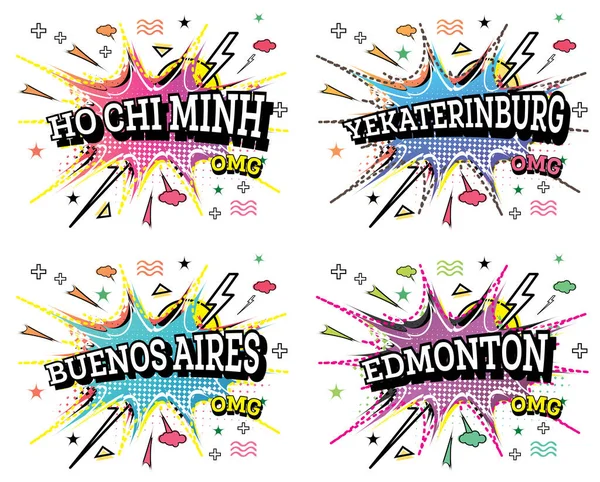 Buenos Aires Ekaterinburg Edmonton Chi Minh Comic Text Ambientato Stile — Foto Stock