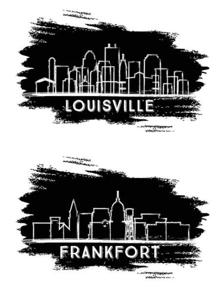 Frankfort Louisville Kentucky City Skyline Siluetleri Seti Çizimi Çizimi Tarihi — Stok fotoğraf