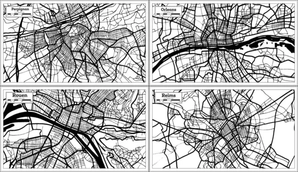 Rouen Orleans Reims Perpignan France City Maps Події Відбуваються Чорно — стокове фото