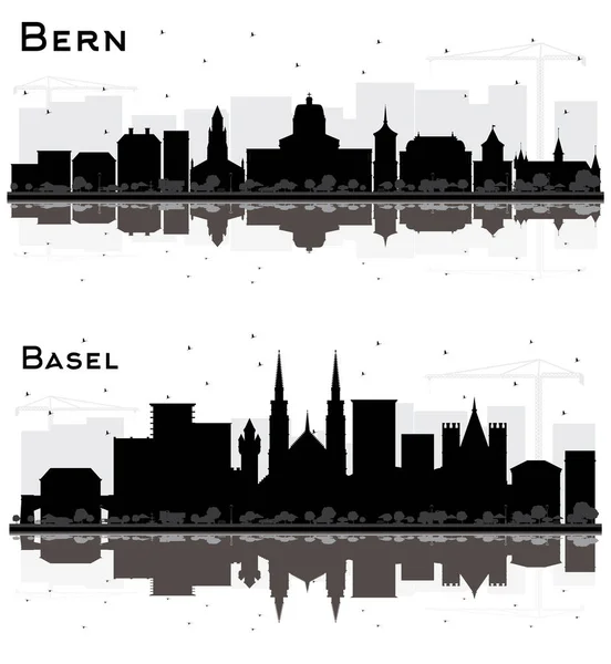 Basilea Berna Suiza City Skylines Juego Siluetas Con Edificios Negros —  Fotos de Stock