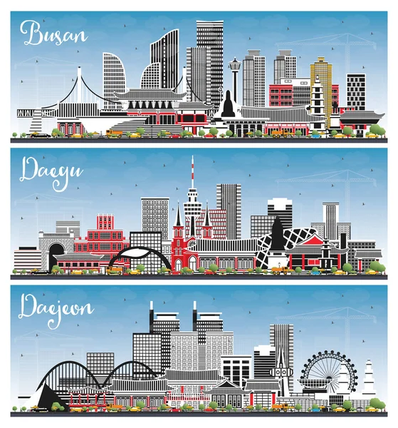 Daejeon Daegu และ Busan South Korea City Skylines วยอาคารส และ — ภาพถ่ายสต็อก