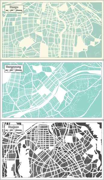 Gangneung Daejeon Daegu South Korea Mapy Miasta Położony Stylu Retro — Zdjęcie stockowe