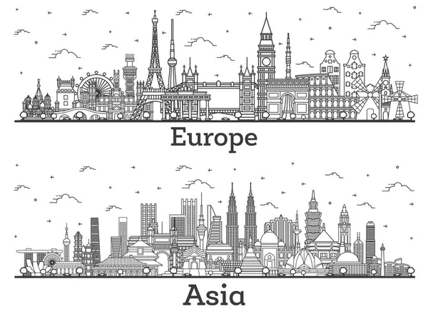 Outline Famous Landmarks in Asia and Europe. Business Travel and Tourism Concept. Image for Presentation, Banner, Placard and Web Site. London. Paris. Berlin. Moscow.
