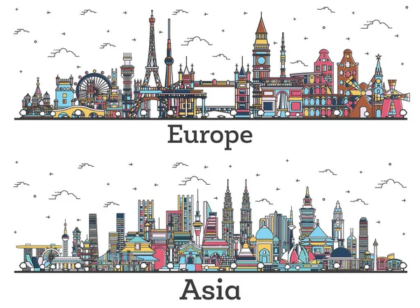 Vázolja Fel Híres Látnivalók Ázsiában Európában Üzleti Utazási Turisztikai Koncepció — Stock Fotó