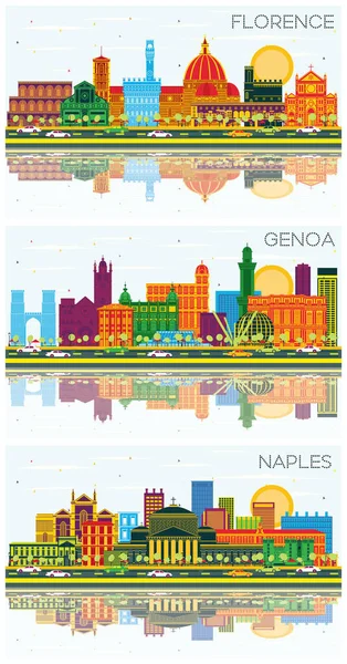 Villes Italiennes Naples Gênes Florence Italie City Skylines Set Avec — Photo