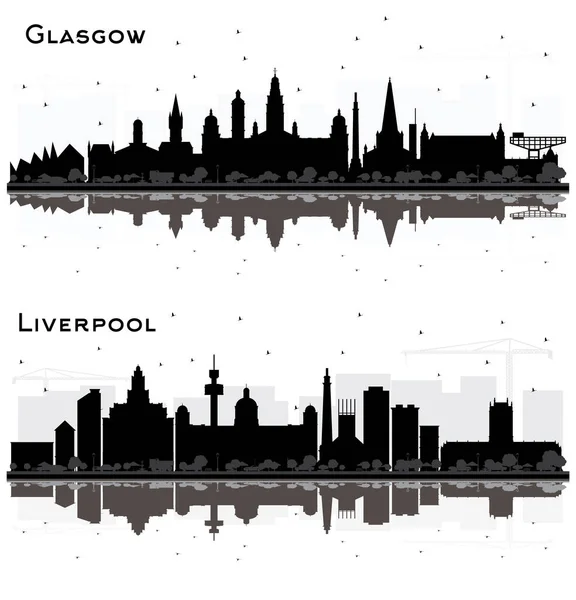 Liverpool Glasgow Scotland City Skylines Set Com Edifícios Negros Reflexos — Fotografia de Stock