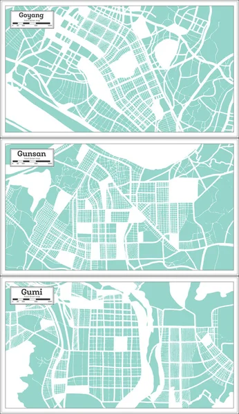 Gunsan Gumi Goyang South Korea City Maps Set Retro Style — Fotografia de Stock