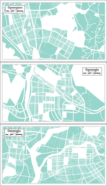 Gyeongju Gwangju Gyeongsan South Korea City Maps Set Retro Style — Fotografia de Stock