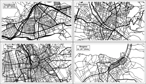 Dornbirn Graz Bregenz Innsbruck Austria City Maps Set Black White — Stock Photo, Image