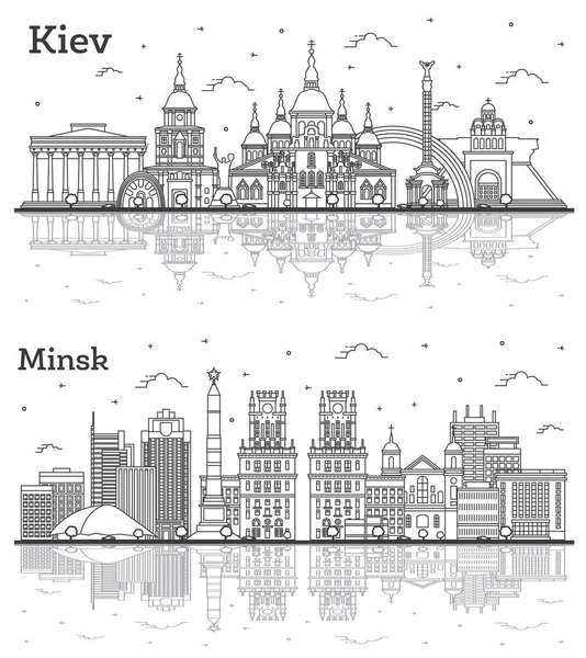 Umriss Minsk Weißrussland Und Kiew Ukraine City Skylines Set Mit — Stockfoto