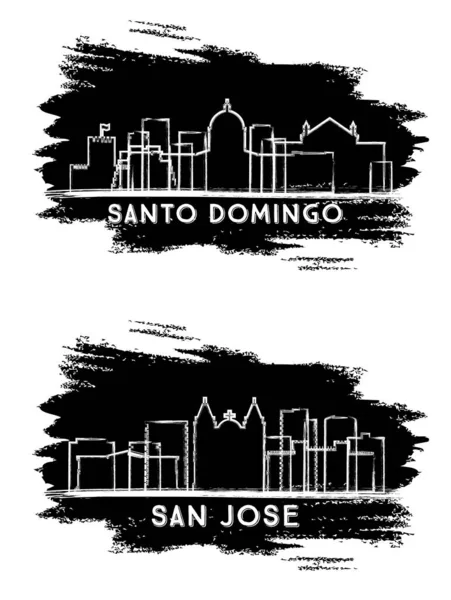 San Jose Kosta Rika Santo Domingo Dominik Cumhuriyeti Skyline Siluetleri — Stok fotoğraf