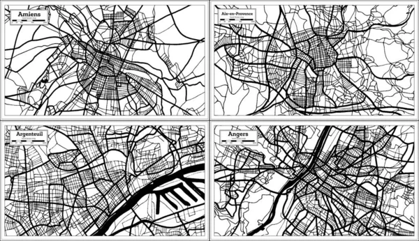 阿根廷 艾克斯 普罗旺斯 昂格尔和阿米恩法国城市地图设置为黑色和白色复古风格 概要图 — 图库照片