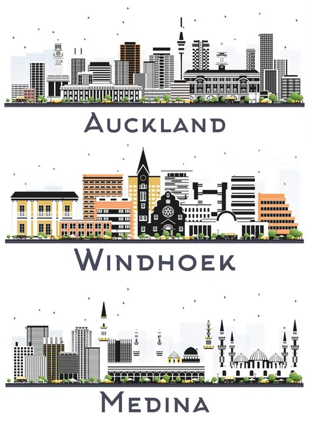 Medina Arábia Saudita Windhoek Namíbia Auckland Cidade Nova Zelândia Skylines — Fotografia de Stock