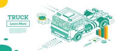 Karavansız kamyon. Kargo kamyonu nakliyesi. Isometric Ticari Nakliye. Vektör İllüstrasyonu. Lojistik Sistemin Infographic Element. Mal Taşıma Arabası. Teslimat Konsepti.