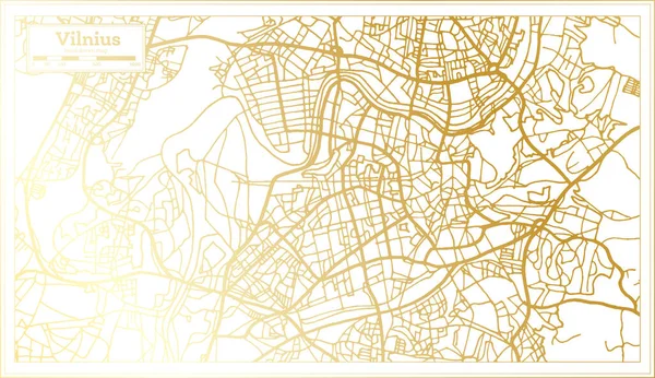 Vilnius Lituânia Mapa Cidade Estilo Retro Cor Dourada Mapa Contorno —  Vetores de Stock