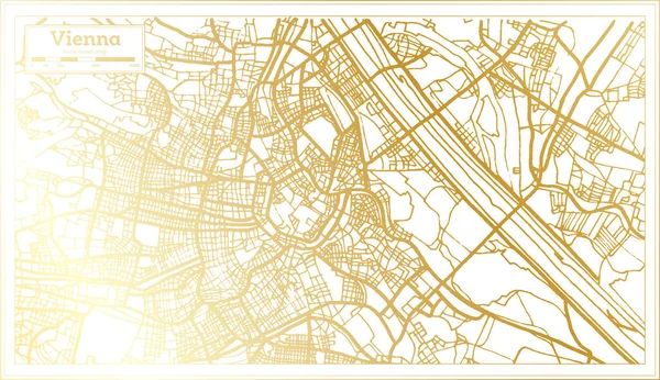 Vienna Austria City Map Retro Style Golden Color Inglês Mapa —  Vetores de Stock