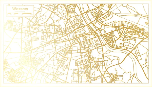 Warsaw Poland City Map Retro Style Golden Color Outline Map — Stock Vector