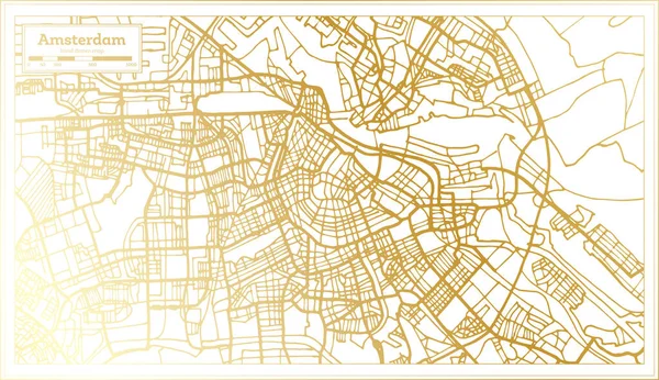 Amsterdam Holland City Map Retro Style Golden Color Outline Map — Stock Vector