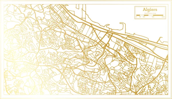 Карта Города Алжира Стиле Ретро Золотом Цвете Карта Контуров Векторная — стоковый вектор