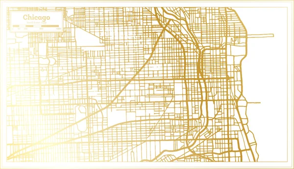 Chicago Illinois City Map Retro Style Golden Color Outline Map — 스톡 벡터