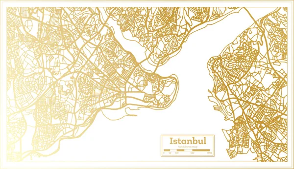 Istanbul Turkey City Map Retro Style Golden Color Outline Map — Stock Vector