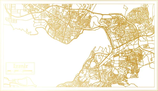 Mapa Cidade Izmir Turquia Estilo Retro Cor Dourada Mapa Contorno —  Vetores de Stock