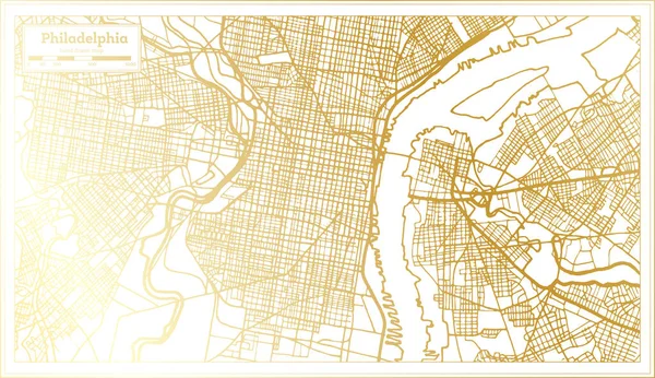Philadelphia Usa City Map Estilo Retro Cor Dourada Mapa Contorno —  Vetores de Stock