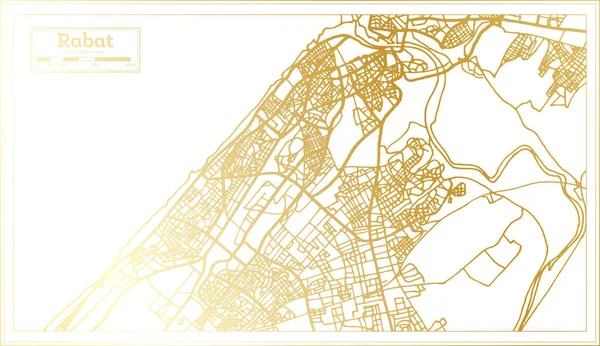 Rabat Fas Şehir Haritası Altın Renkli Retro Tarzı Taslak Harita — Stok Vektör