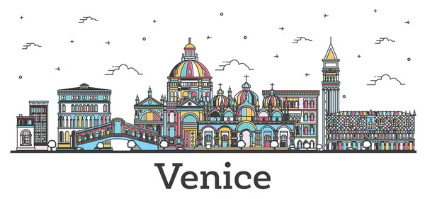 Περίγραμμα Venice Italy City Skyline Color Buildings Απομονωμένα Στο Λευκό — Διανυσματικό Αρχείο