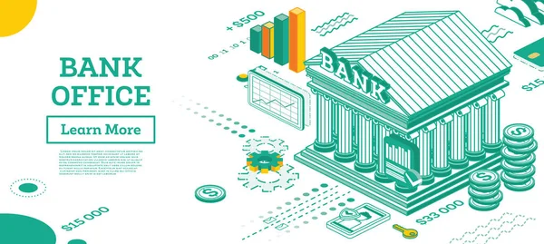 Prédio Bancário Esboço Vista Isométrica Banco Exterior Ilustração Vetorial Conceito —  Vetores de Stock