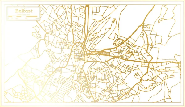 Belfast Irlanda Mapa Cidade Estilo Retro Cor Dourada Mapa Contorno —  Vetores de Stock