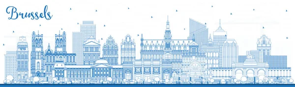 Outline Brussels Belgium City Skyline Con Blue Buildings Illustrazione Vettoriale — Vettoriale Stock