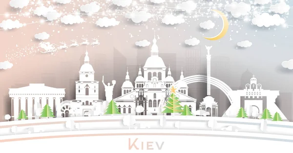 Kiev Ucrania City Skyline Estilo Corte Papel Con Copos Nieve — Vector de stock