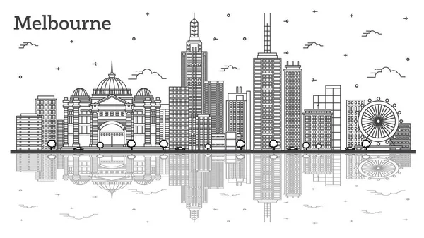 Вигляд Melbourne City Skyline Сучасними Історичними Будівлями Відхиленнями Ізольовані Білому — стоковий вектор