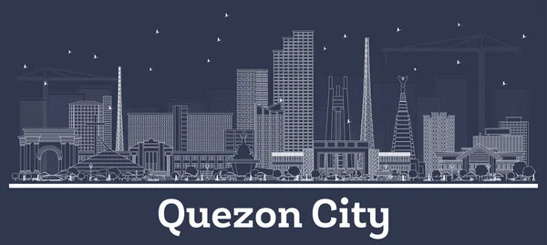 Zarys Quezon City Filipiny Skyline White Buildings Ilustracja Wektora Podróże — Wektor stockowy