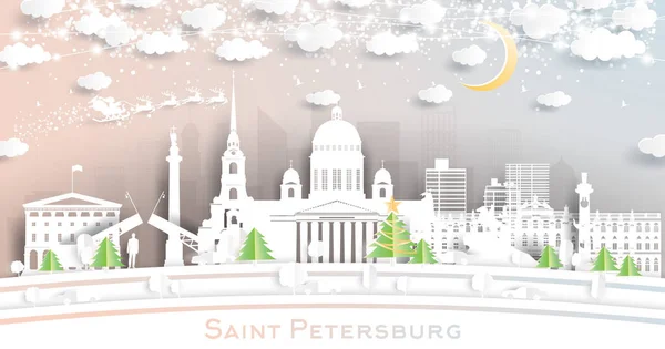 San Petersburgo Rusia Ciudad Skyline Estilo Corte Papel Con Copos — Archivo Imágenes Vectoriales