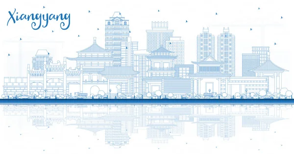 Esquema Xiangyang China City Skyline Con Edificios Azules Reflexiones Ilustración — Vector de stock