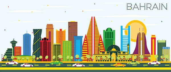 Bahrain City Skyline Color Buildings Blue Sky Vector Illustration Business — Stock Vector