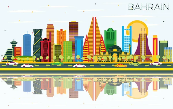 Bahréin City Skyline Con Edificios Color Cielo Azul Reflexiones Ilustración — Vector de stock