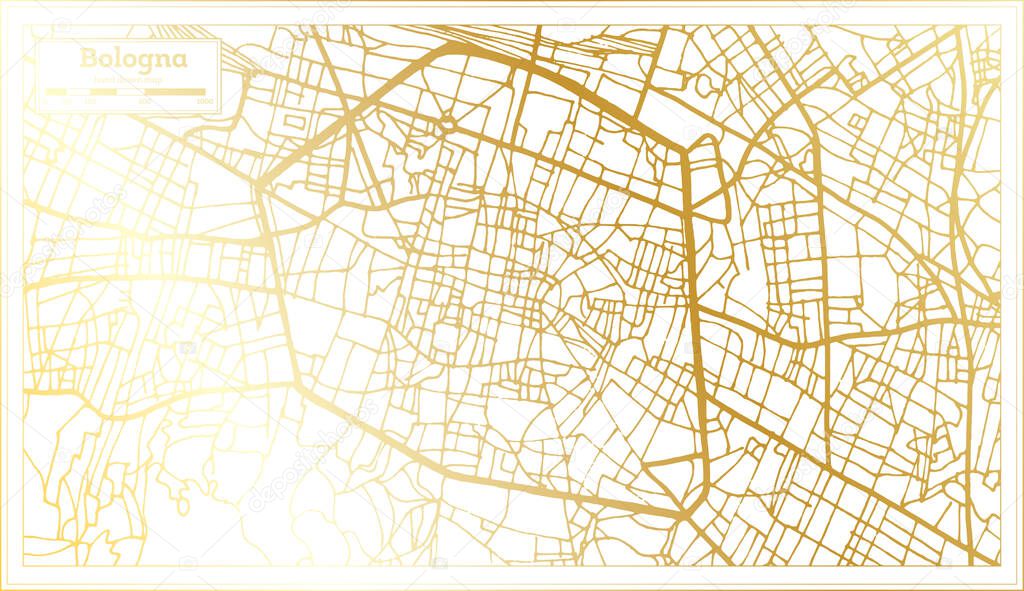 Bologna Italy City Map in Retro Style in Golden Color. Outline Map. Vector Illustration.