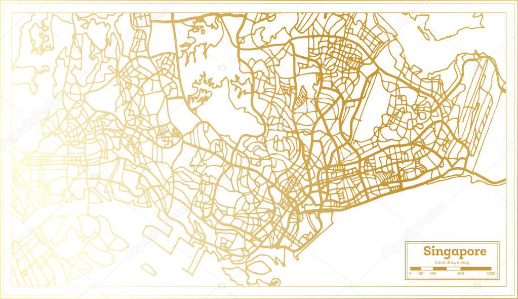 Singapore City Map in Retro Style in Golden Color. Outline Map. Vector Illustration.