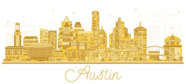 Austin Texas City Skyline Silhouette ve Golden Buildings, White 'da izole edilmiş. Vektör İllüstrasyonu. Tarihi Mimariyle İş ve Turizm Konsepti. Şehir Simgeleriyle Austin Şehri.