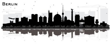 Berlin Almanya silueti Siyah Binalar ve Beyaz Yansımalar ile izole edildi. Vektör İllüstrasyonu. Tarihi Mimariyle İş Seyahati ve Turizm Konsepti. Tarihi Simgelerle Berlin Şehri.
