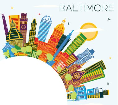Baltimore USA Maryland City Skyline with Color Buildings, Blue Sky and Copy Space. Vector Illustration. Business Travel and Tourism Concept with Modern Architecture. Baltimore Cityscape with Landmarks. clipart