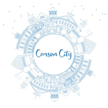 Carson City 'nin ana hatları, Blue Buildings ve Copy Space ile Nevada City Skyline. Vektör İllüstrasyonu. Modern Mimariyle İş Seyahatleri ve Turizm Konsepti. Carson City Şehir Manzarası.