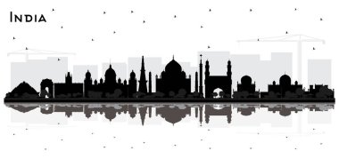 India City Skyline Silhouette ve Siyah Binalar ve Beyaz Yansımalar. Delhi mi? Hyderabad. Kolkata. Vektör İllüstrasyonu. Tarihi Mimariyle Turizm Konsepti. Tarihi Simgelerle Hindistan Şehri.