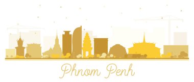 Phnom Penh Kamboçya Şehri Skyline Silueti ile Beyaz üzerinde Altın Binalar izole edildi. Vektör İllüstrasyonu. Tarihi Mimariyle Turizm Konsepti. Simgeli Phnom Penh Şehir Manzarası. 