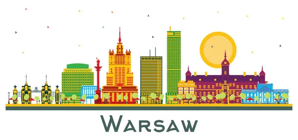 Warschau Polen City Skyline Mit Farbigen Gebäuden Isoliert Auf Weiß — Stockvektor