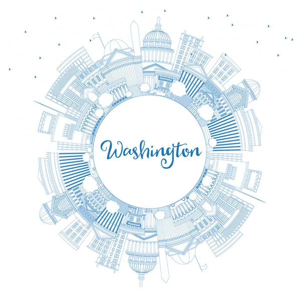 Disposition Washington Usa City Skyline Med Blue Buildings Och Copy — Stock vektor